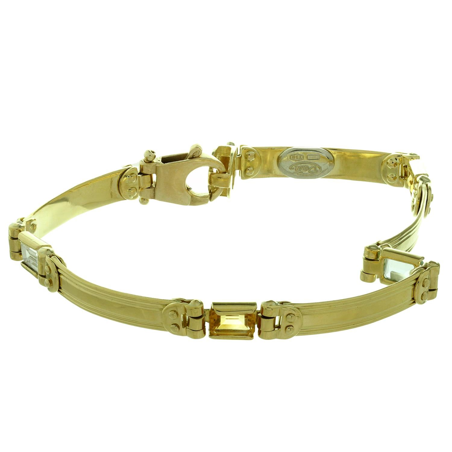 Blue and Yellow Topaz Stones Italian Yellow Gold Bracelet In Excellent Condition For Sale In New York, NY