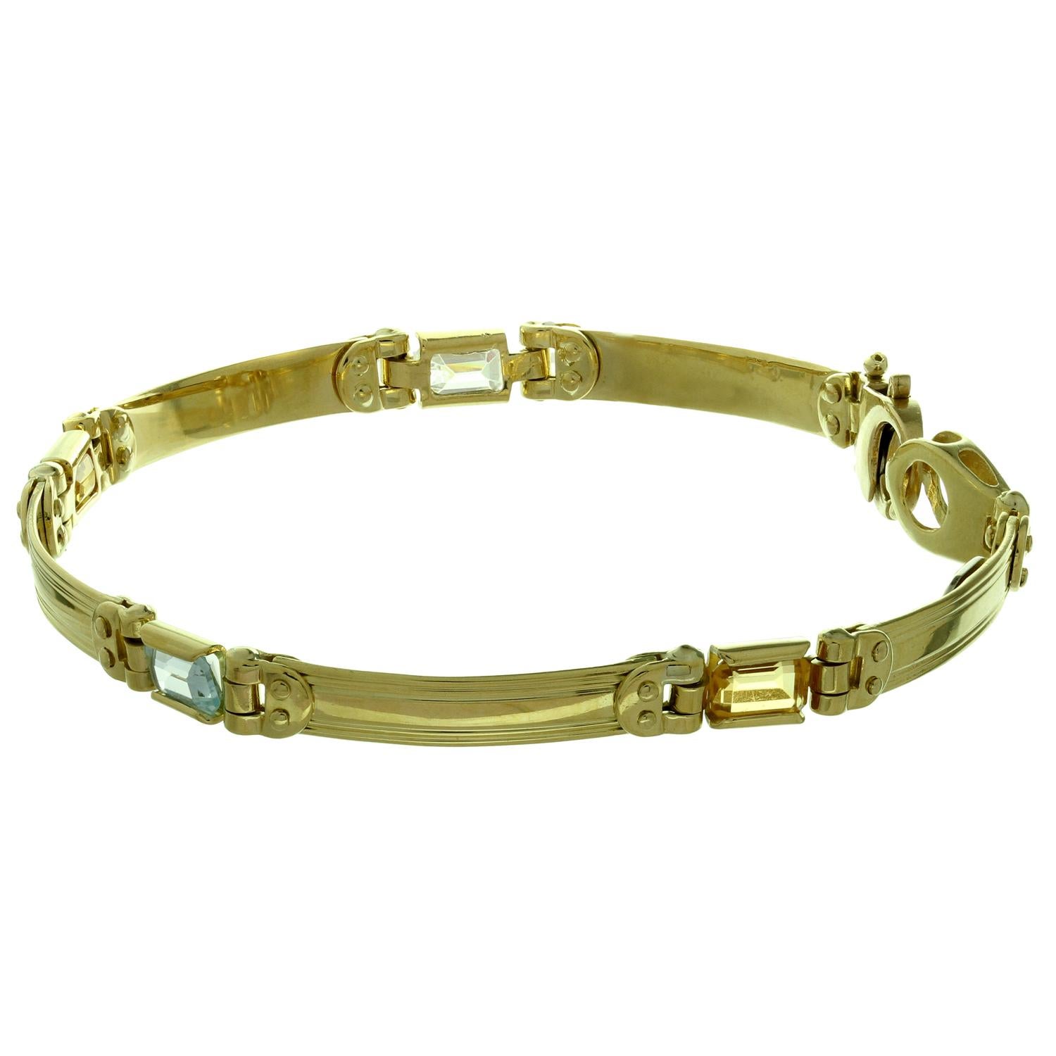 Women's Blue and Yellow Topaz Stones Italian Yellow Gold Bracelet For Sale
