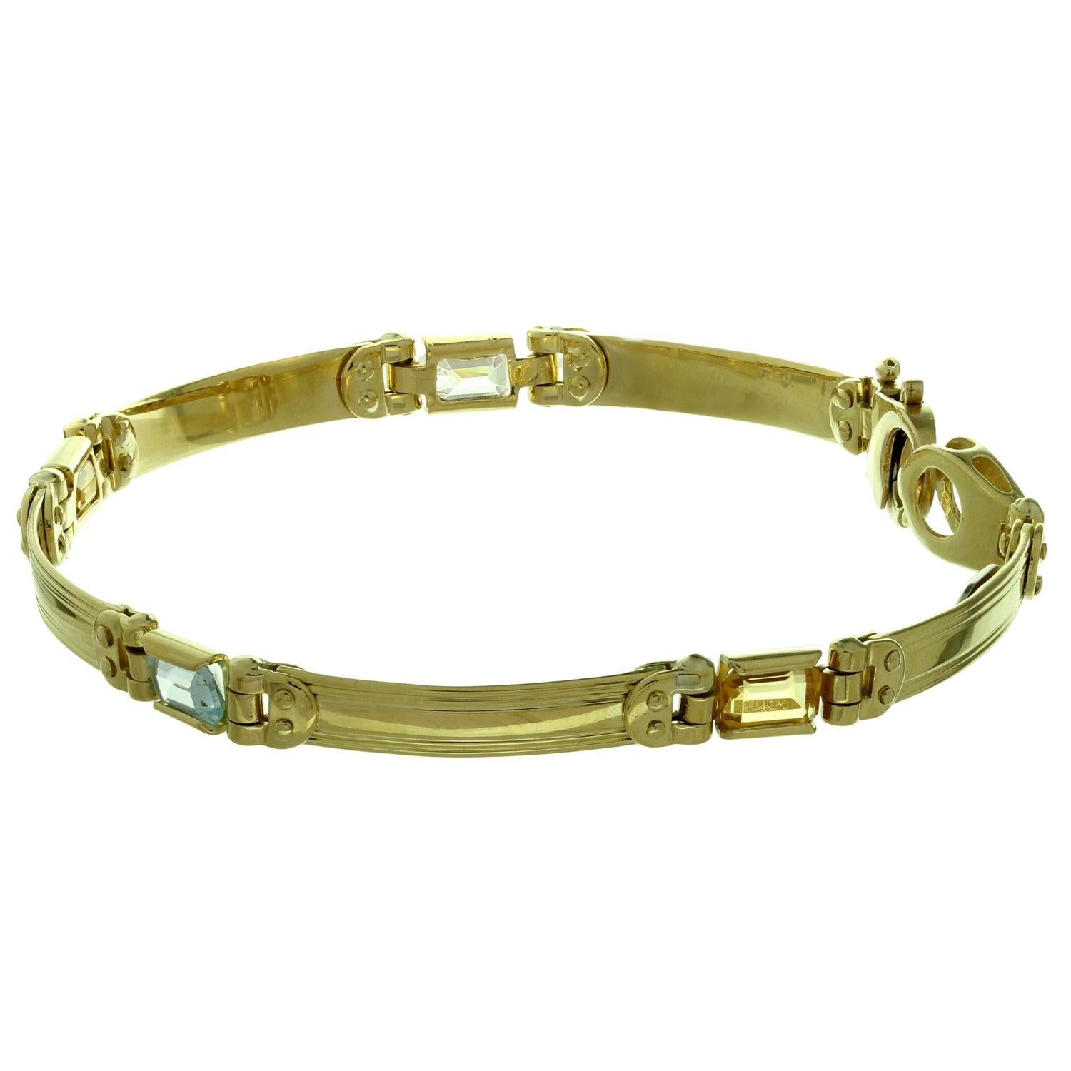 Women's Blue and Yellow Topaz Stones Italian Yellow Gold Bracelet