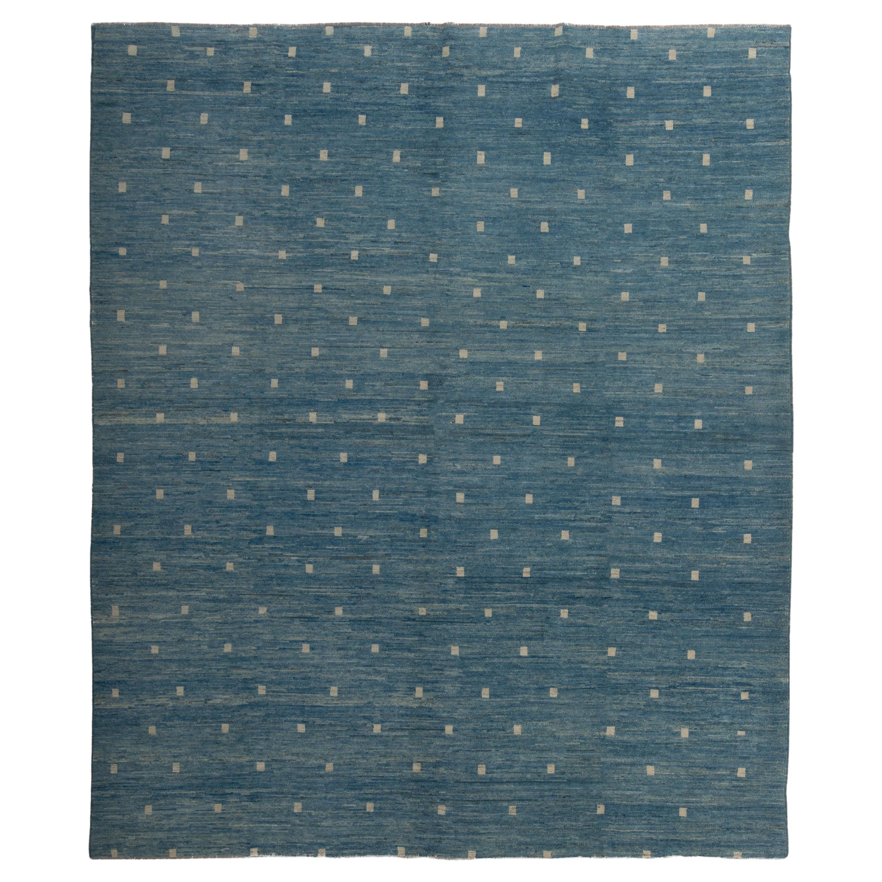 abc carpet Blue Zameen Transitional Wool Rug - 10'1" x 10'10" For Sale