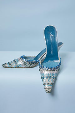 Blue Zanotti mules embroidered with pearls and sequins
