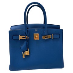 Blue Zellige 30 Birkin Togo Bag with gold hardware