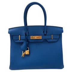 Blue Zellige 30 Birkin Togo Bag with gold hardware