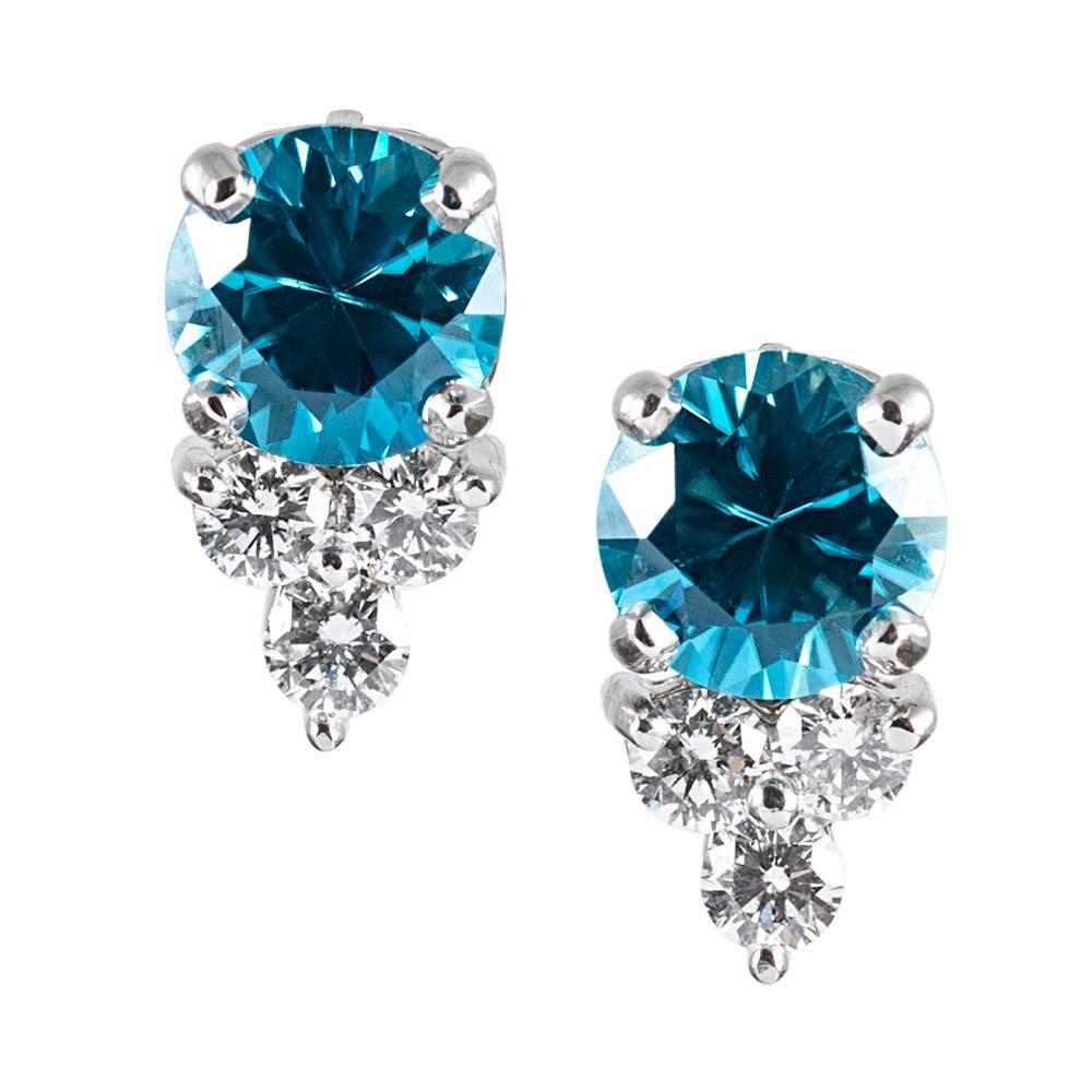 Blue Zircon and Diamond Earrings