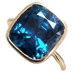 Blue Zircon 10.80 Carat Cushion Cut Bezel Setting Solid 18K Yellow Gold