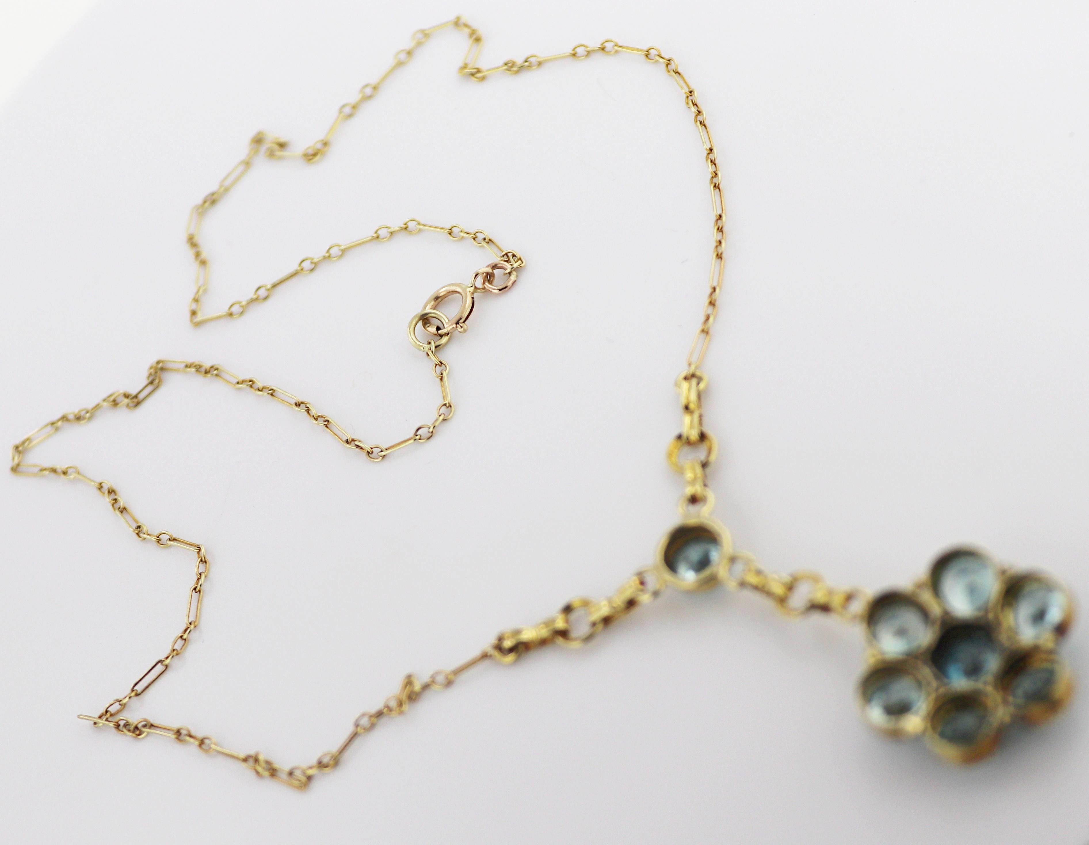 Artisan Blue Zircon, 14K Yellow Gold Lavalier Necklace For Sale