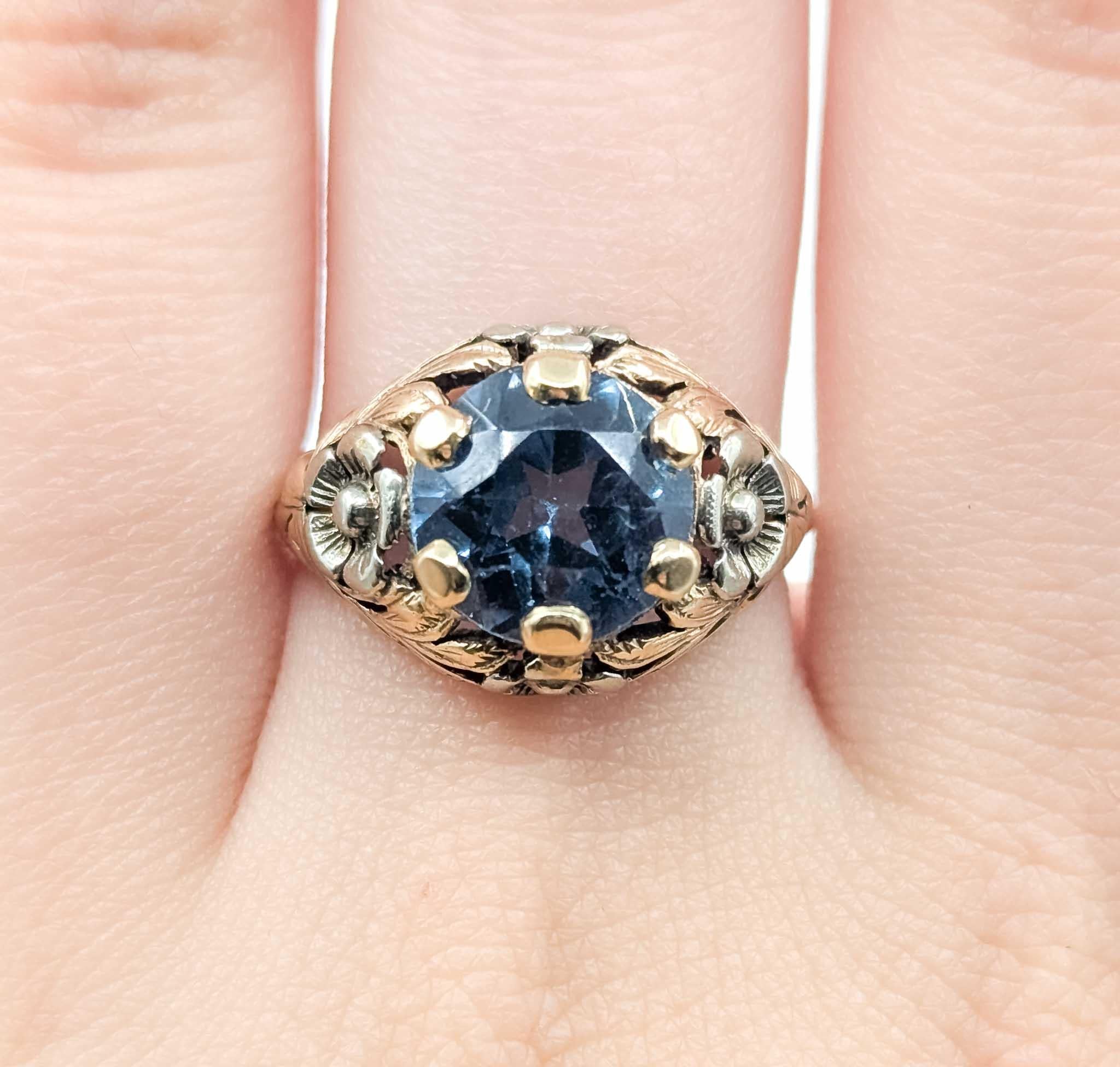 Blauer Zirkon und 14k Gold Ring Damen im Angebot