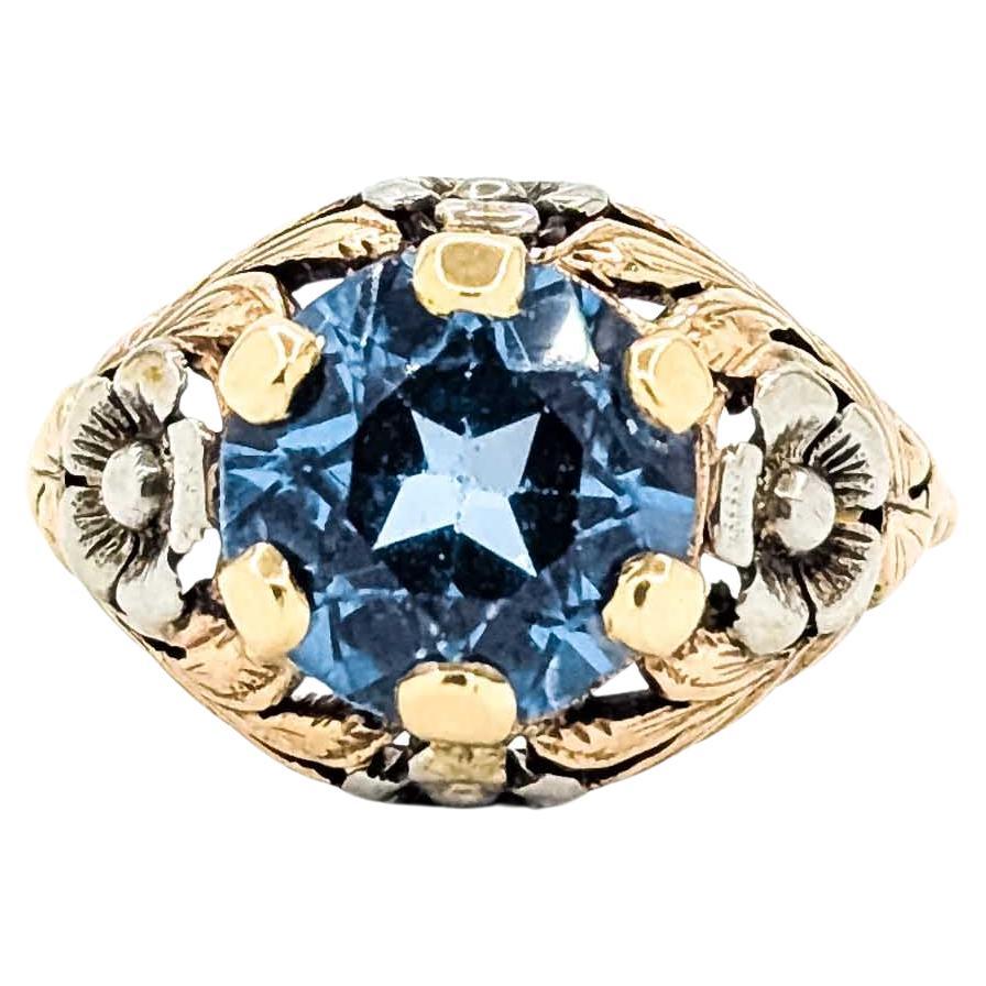 Blauer Zirkon und 14k Gold Ring im Angebot