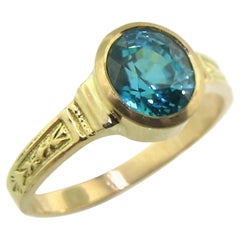 Blue Zircon and 18 Karat Gold Ring