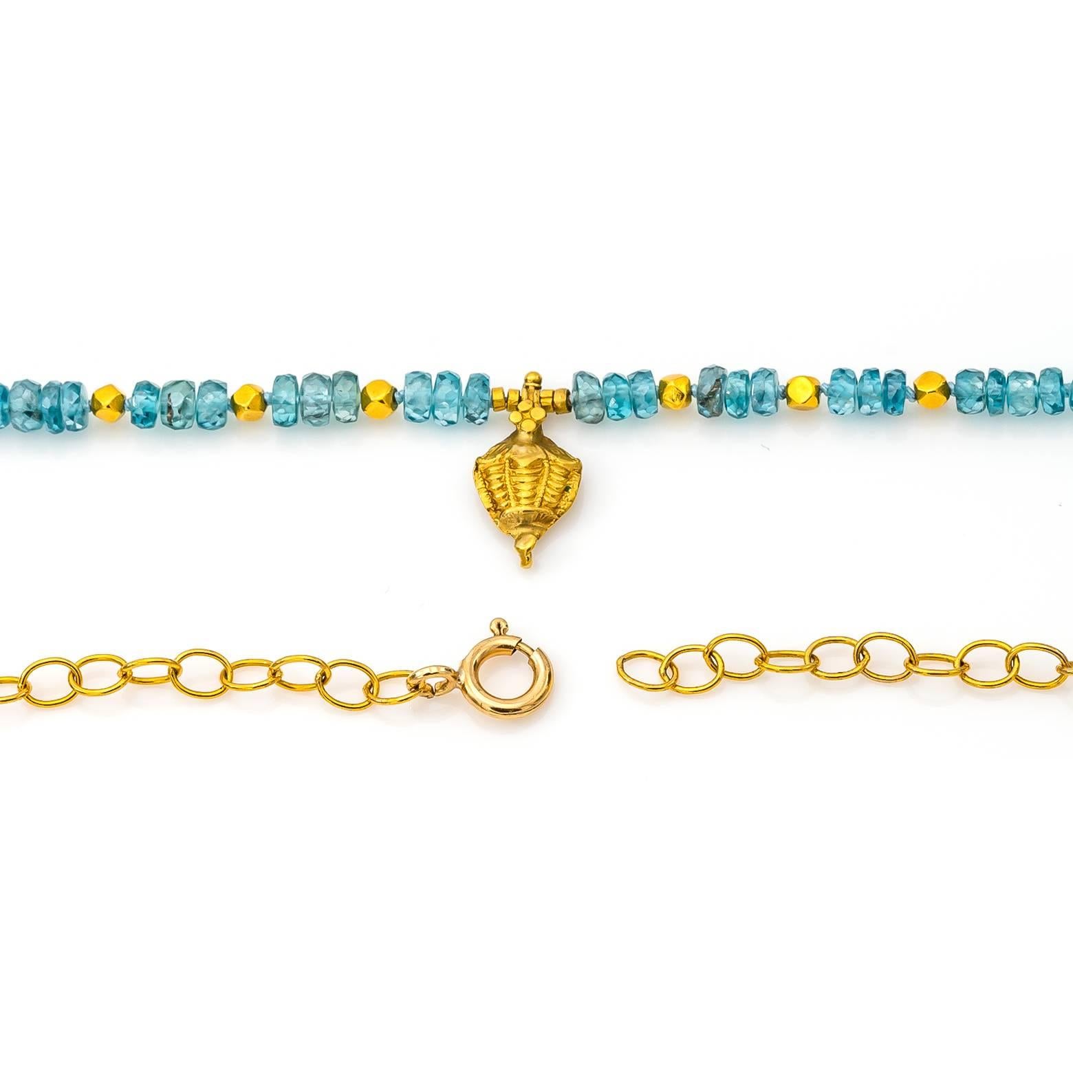 Romantic Blue Zircon and 18 Karat Gold Beaded Necklace