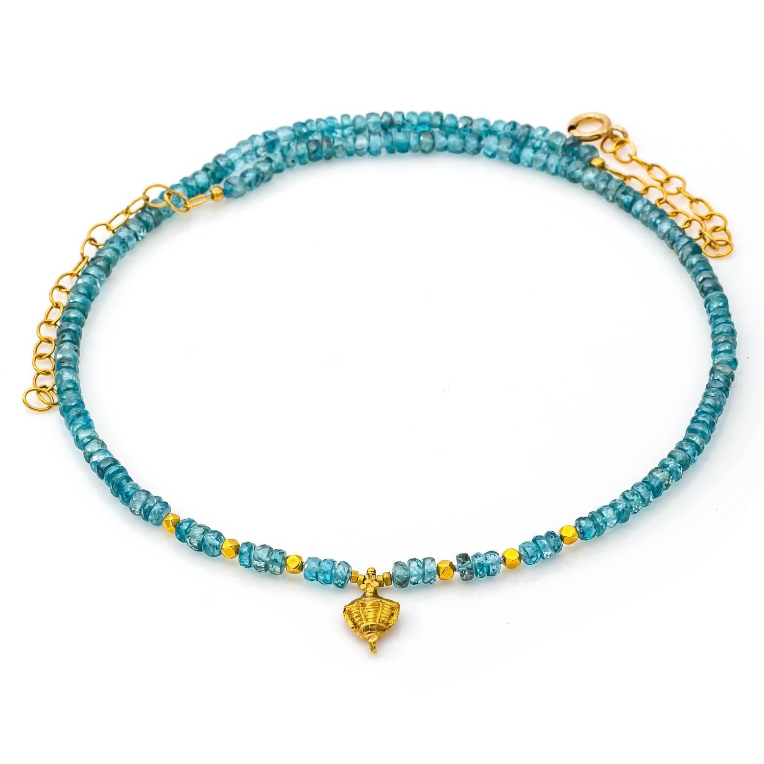 Women's Blue Zircon and 18 Karat Gold Beaded Necklace