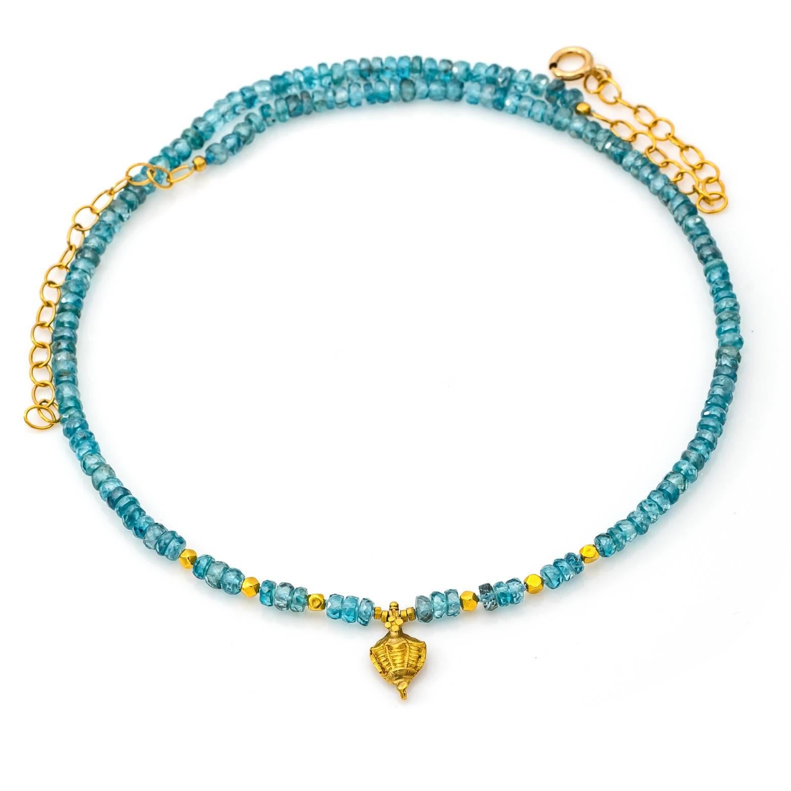 Blue Zircon and 18 Karat Gold Beaded Necklace 1