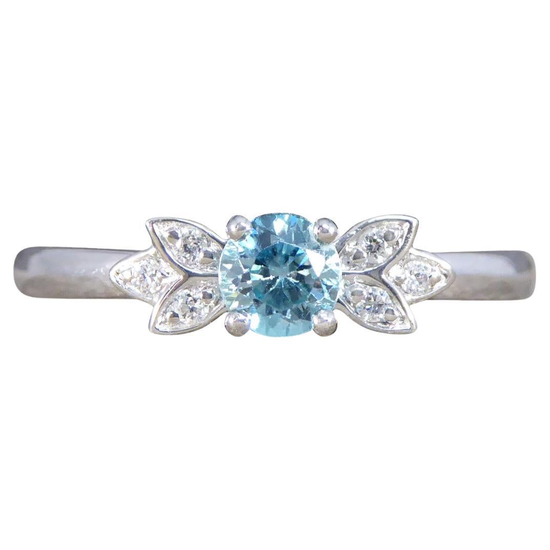 Blue Zircon and Diamond set Butterfly Ring in Platinum For Sale