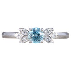 Blue Zircon and Diamond set Butterfly Ring in Platinum