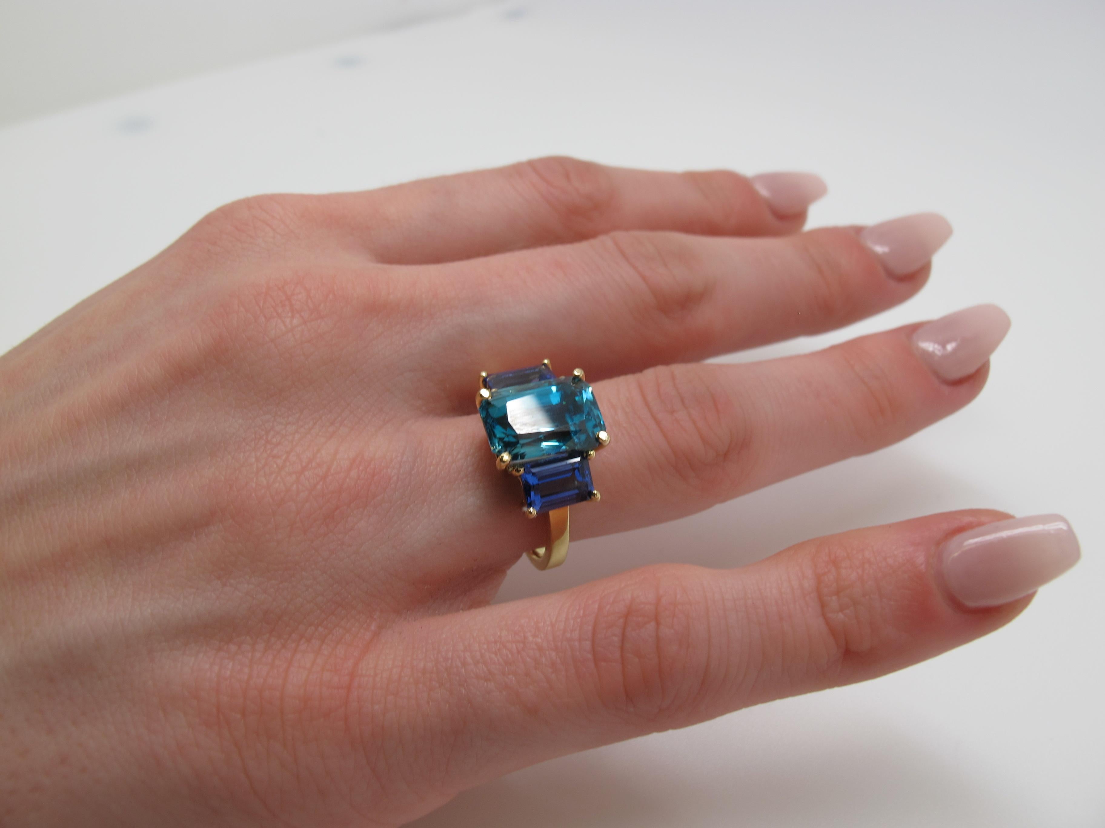 Artisan Blue Zircon and Tanzanite Ring