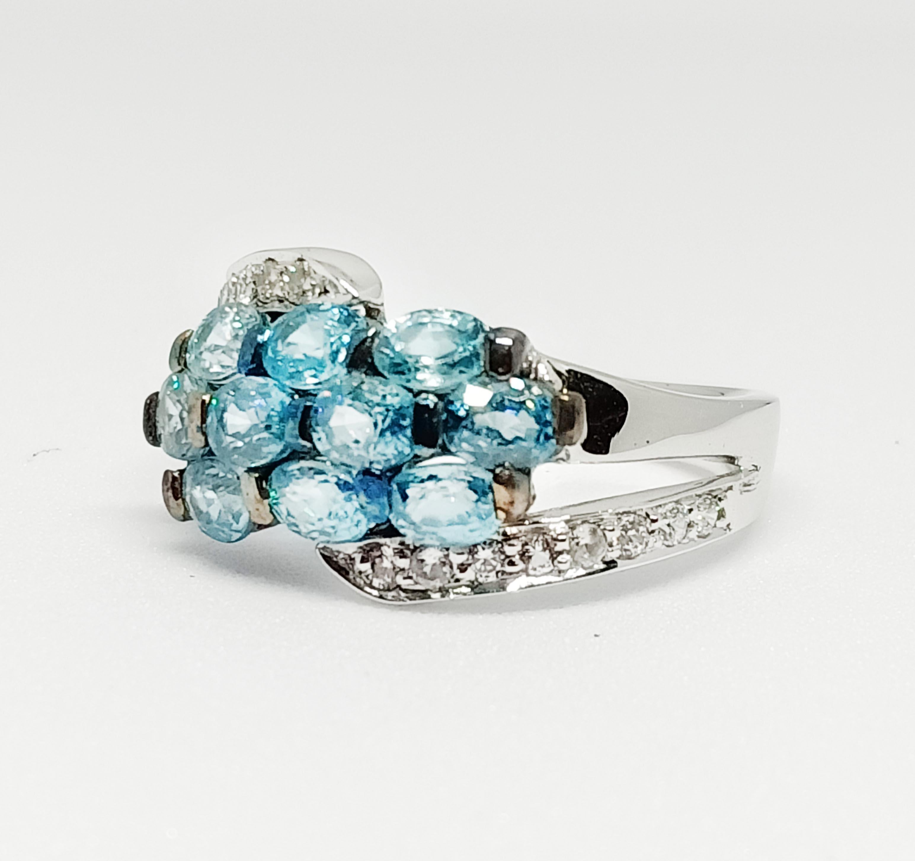 Retro Blue zircon and white zircon 18K WG plated over sterling silver For Sale