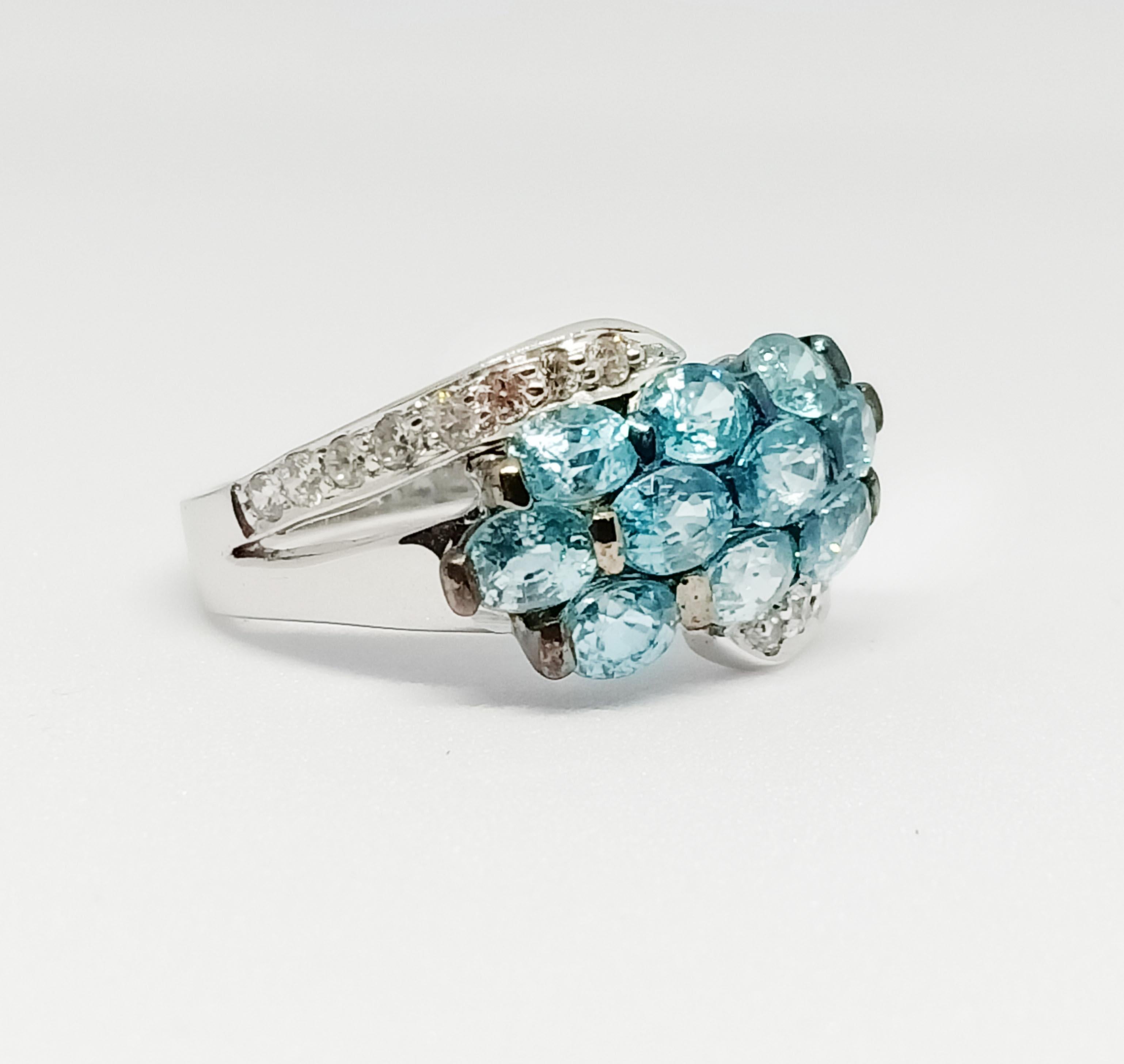 Women's Blue zircon and white zircon 18K WG plated over sterling silver For Sale