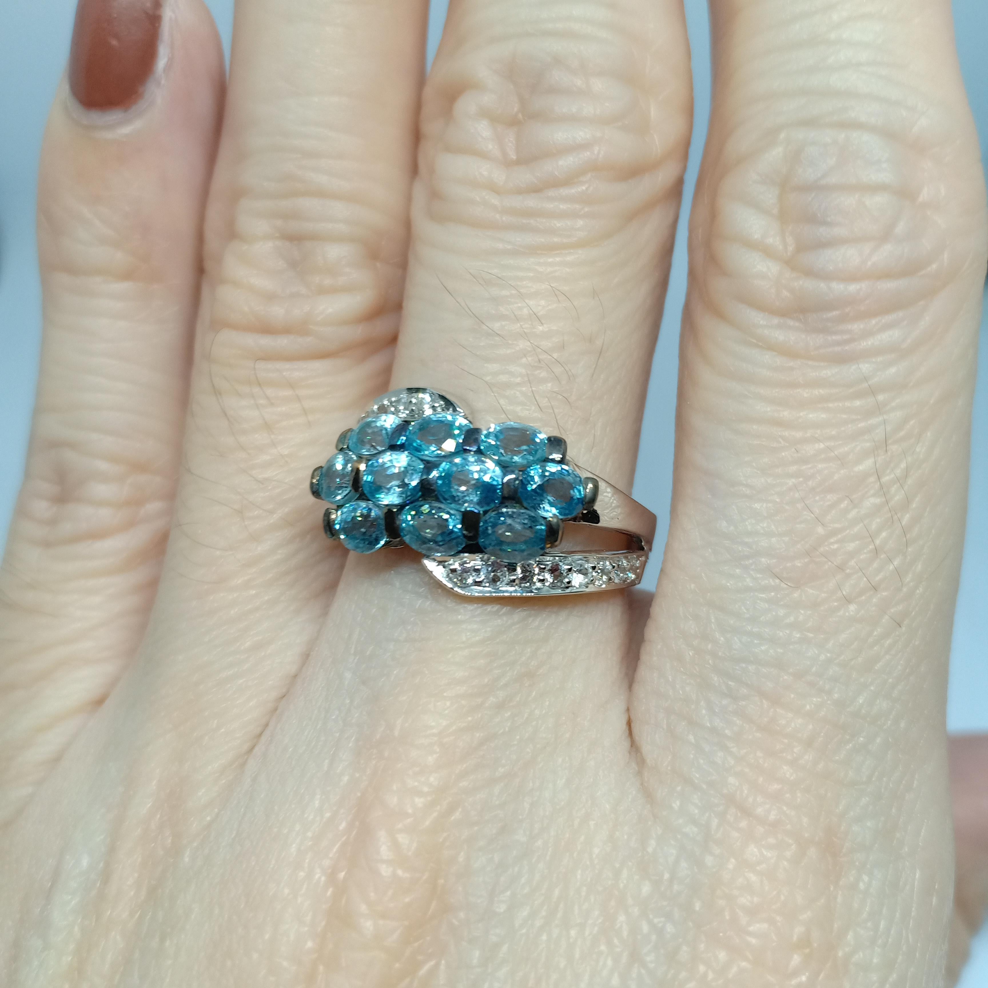 Blue zircon and white zircon 18K WG plated over sterling silver For Sale 1