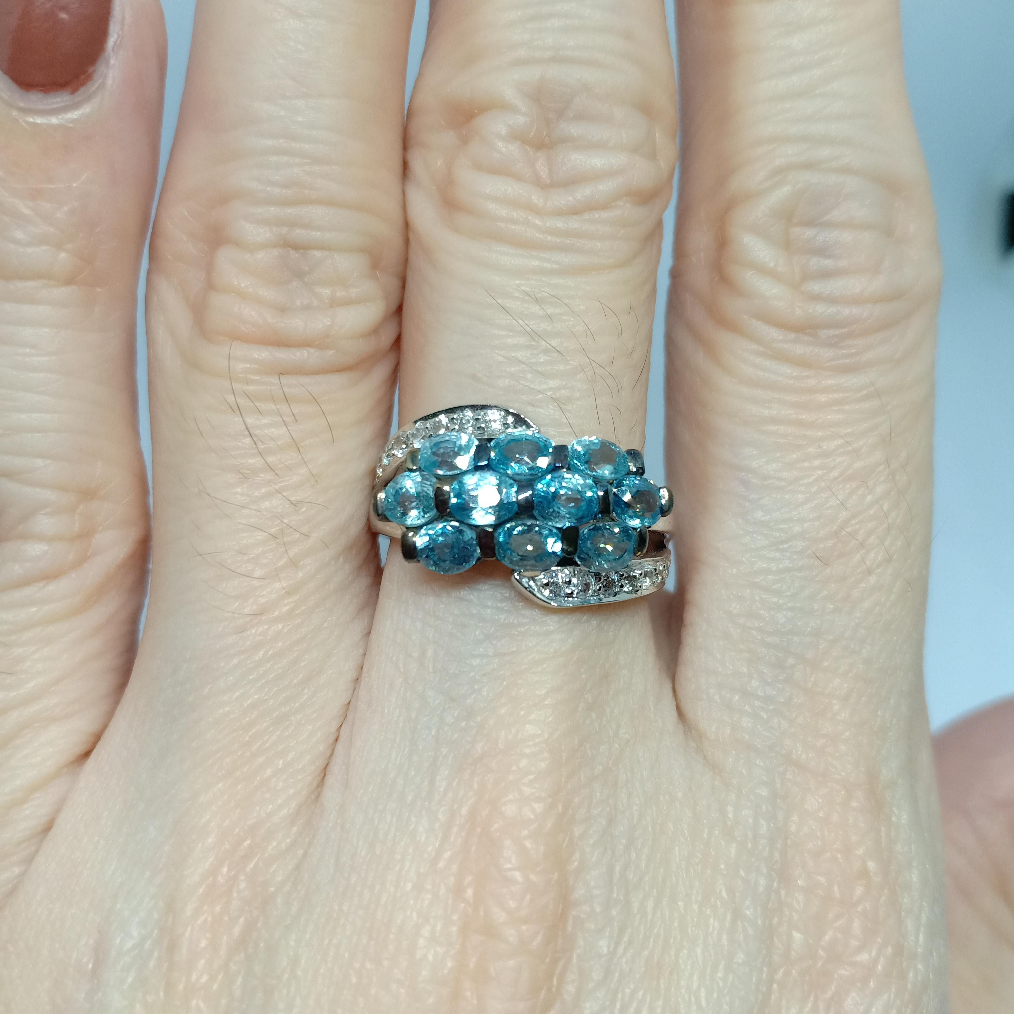 Blue zircon and white zircon 18K WG plated over sterling silver For Sale 2