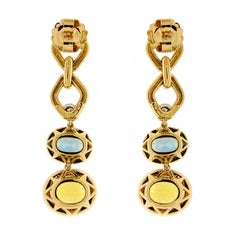 Blue Zircon and Yellow Beryl with Round Brilliant cut Diamonds Earrings