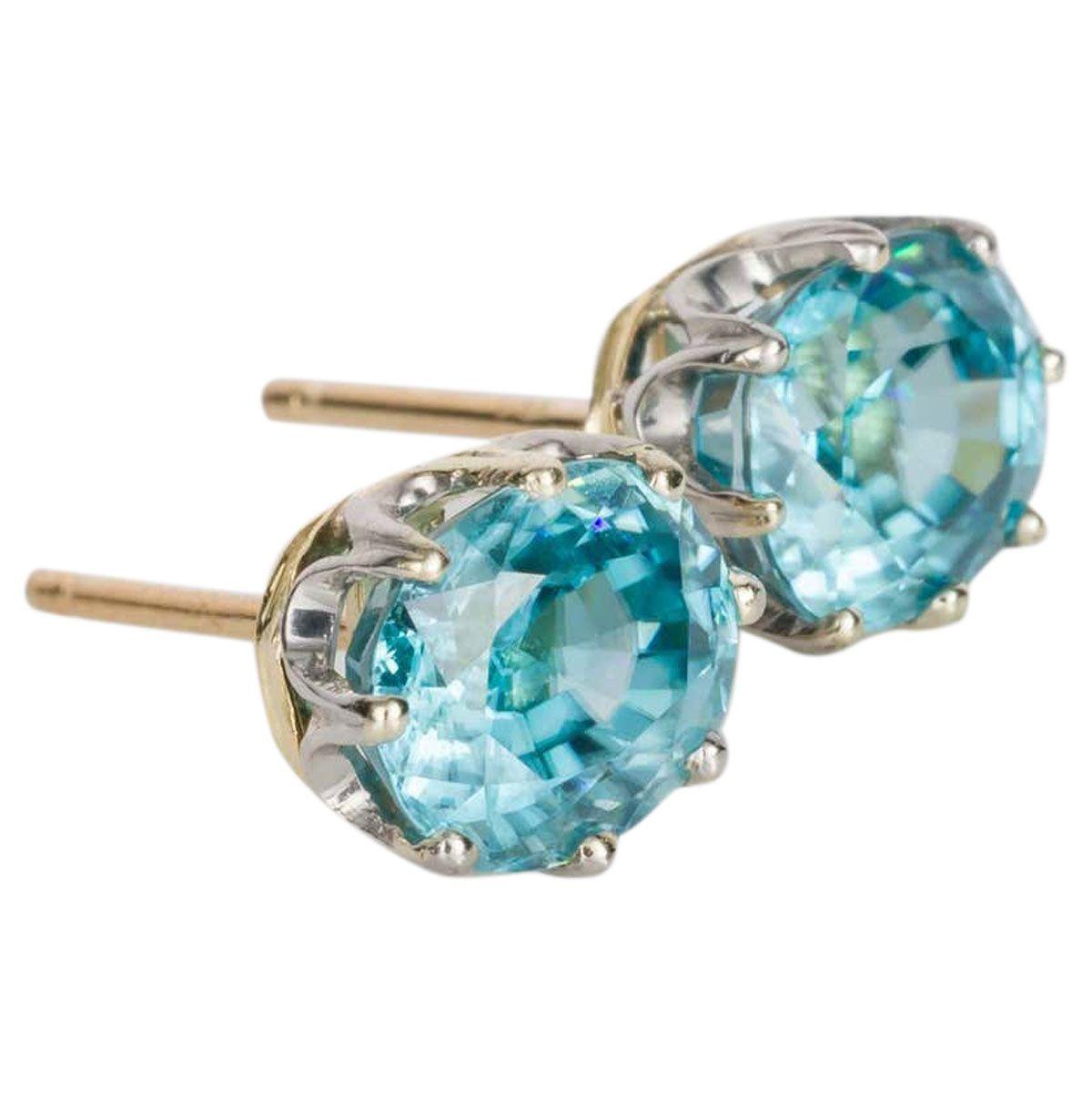 Contemporary Blue Zircon Crown Stud Earrings