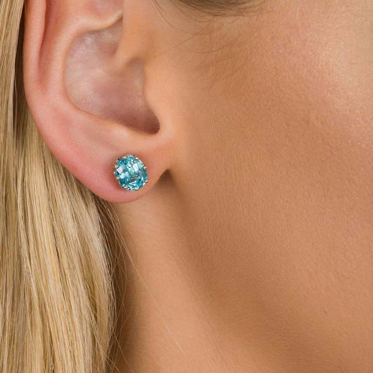 Blue Zircon Crown Stud Earrings In Excellent Condition In QLD , AU