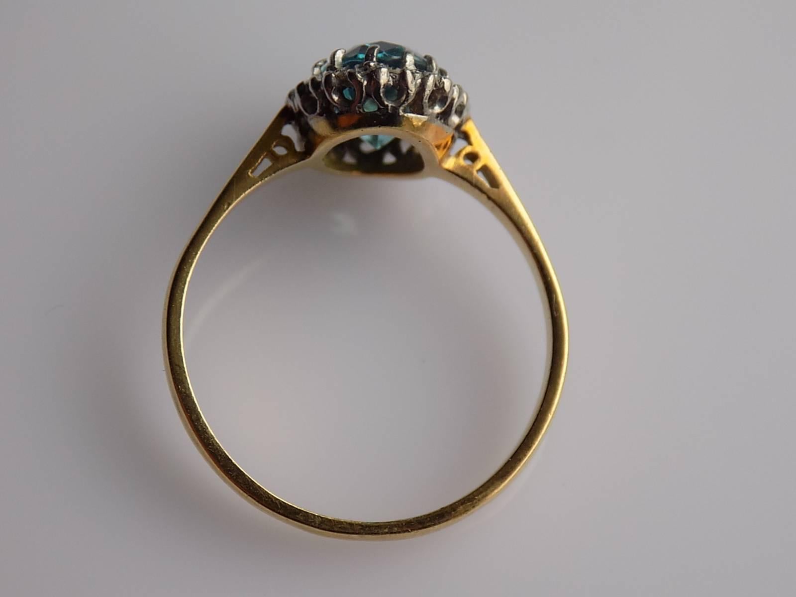 Women's Blue Zircon Diamond 18 Karat Gold Platinum Cluster Ring