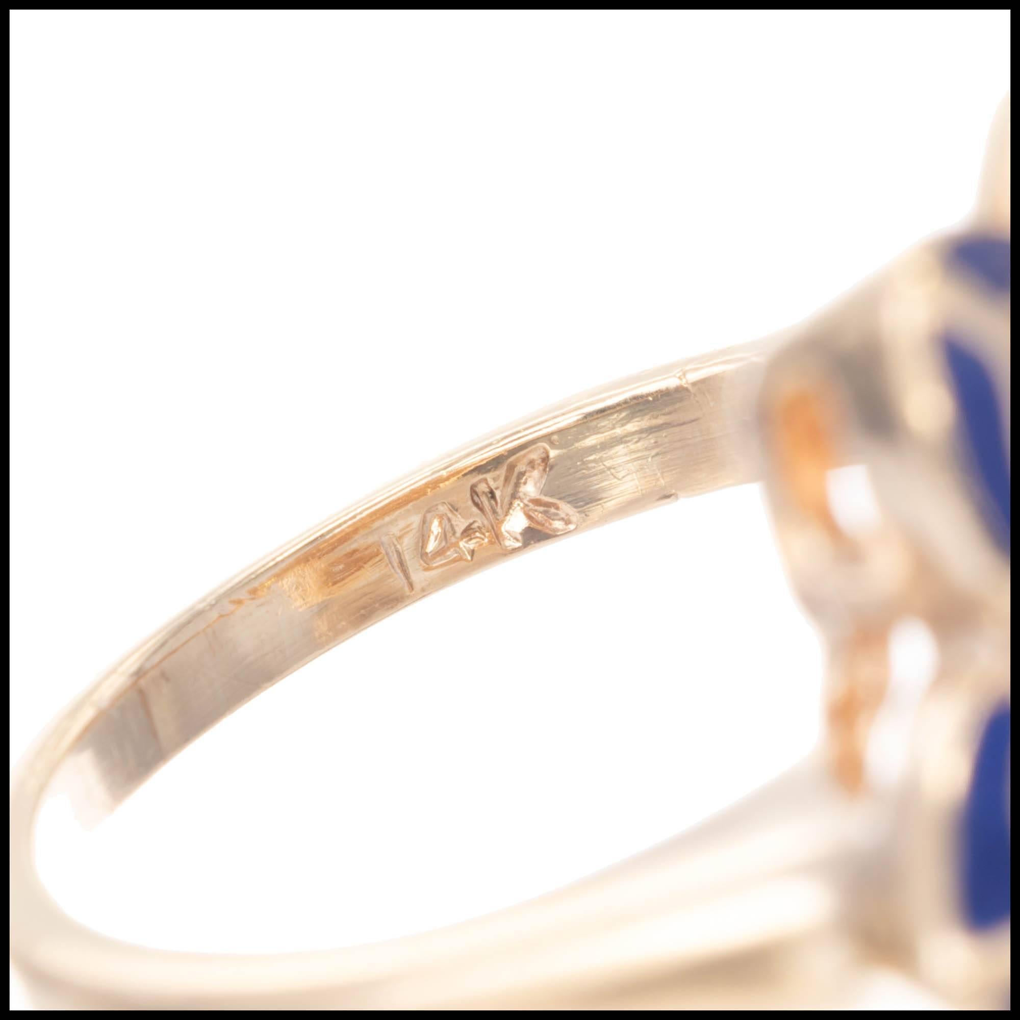 Women's Blue Zircon Diamond Black Enamel Yellow Gold Flower Cocktail Ring