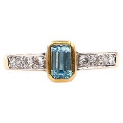 Blue Zircon & Diamond Geometric Ring in 18k Yellow Gold
