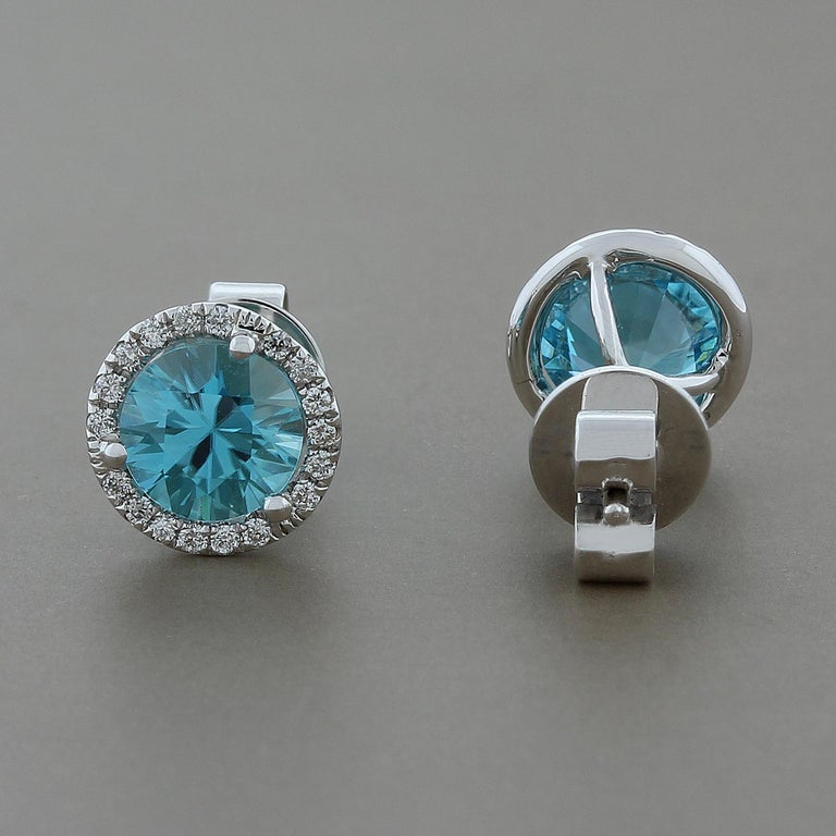 Blue Zircon Diamond Gold Stud Earrings at 1stDibs zircon stud earrings