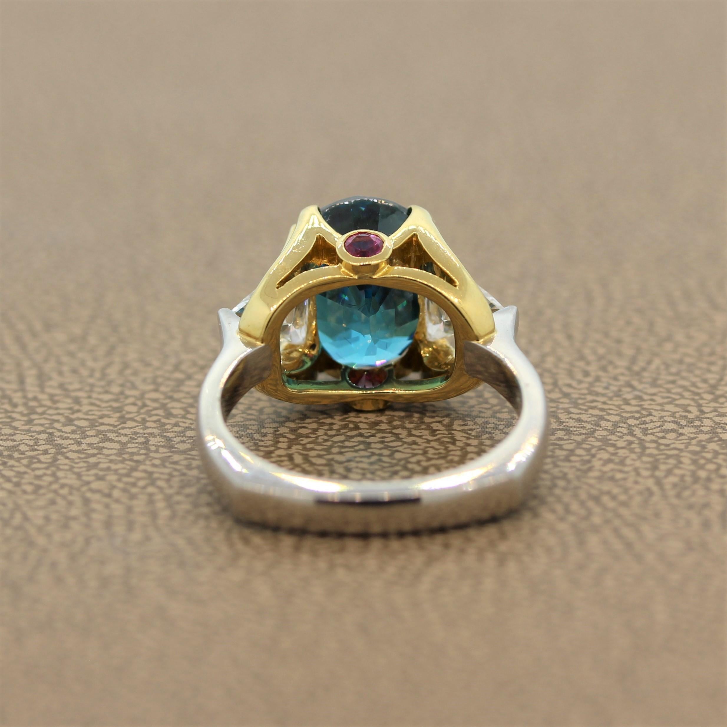 Women's Blue Zircon Diamond Platinum Gold Ring For Sale