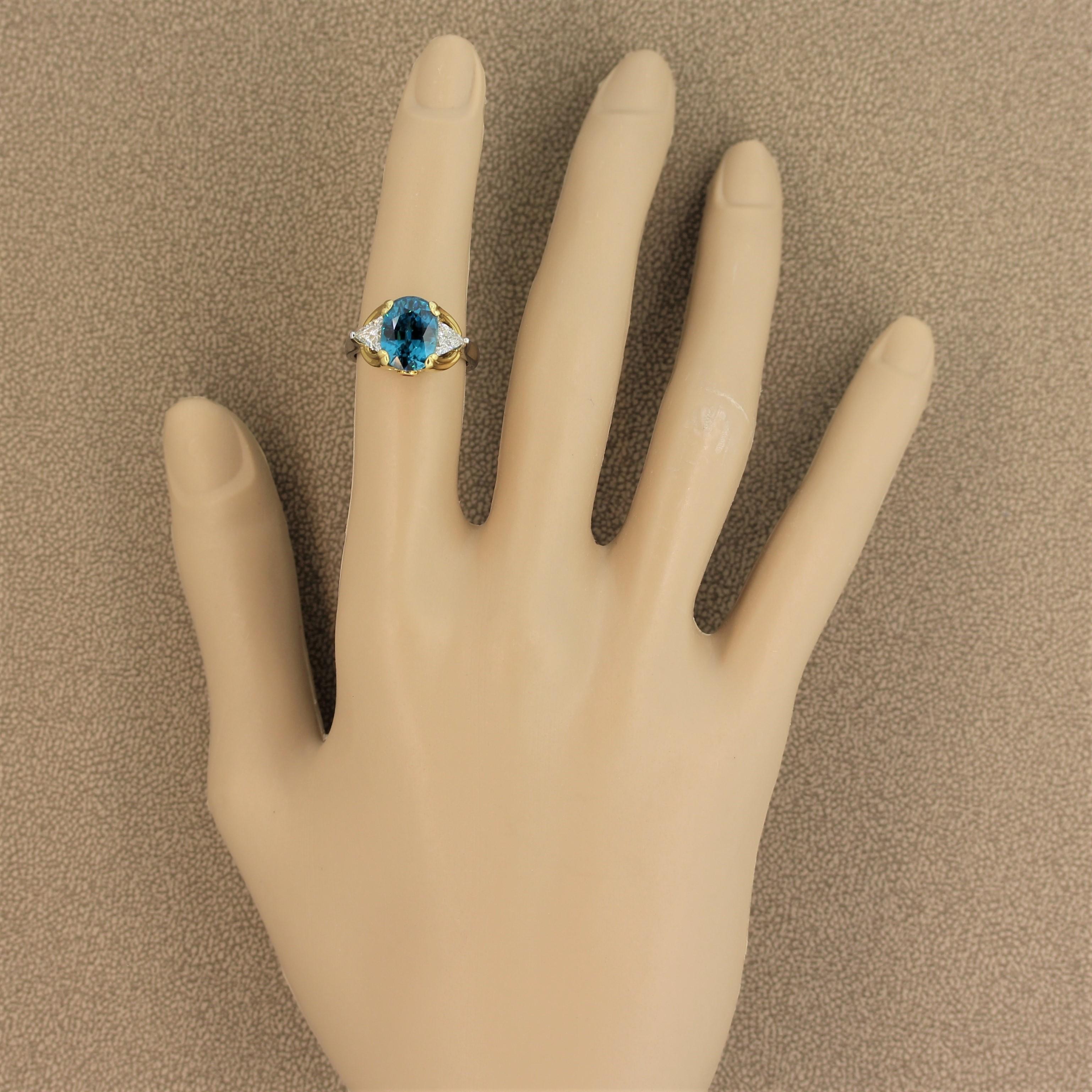 Blue Zircon Diamond Platinum Gold Ring For Sale 1
