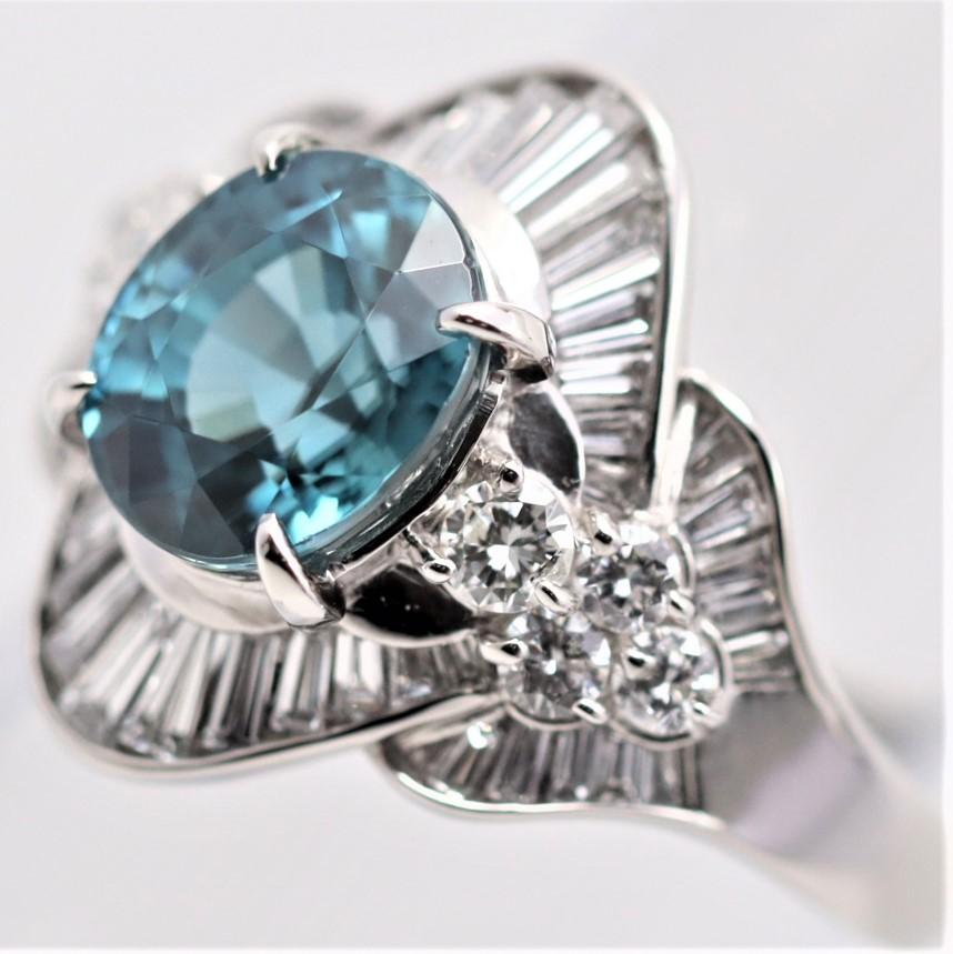 Mixed Cut Blue Zircon Diamond Platinum Ring For Sale