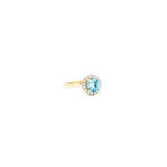 Blauer Zirkon & Diamant Ring in 14k Gelbgold