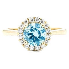 Blauer Zirkon & Diamant Ring in 14k Gelbgold