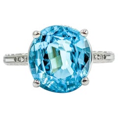Blue Zircon & Diamond Ring in 18k White Gold
