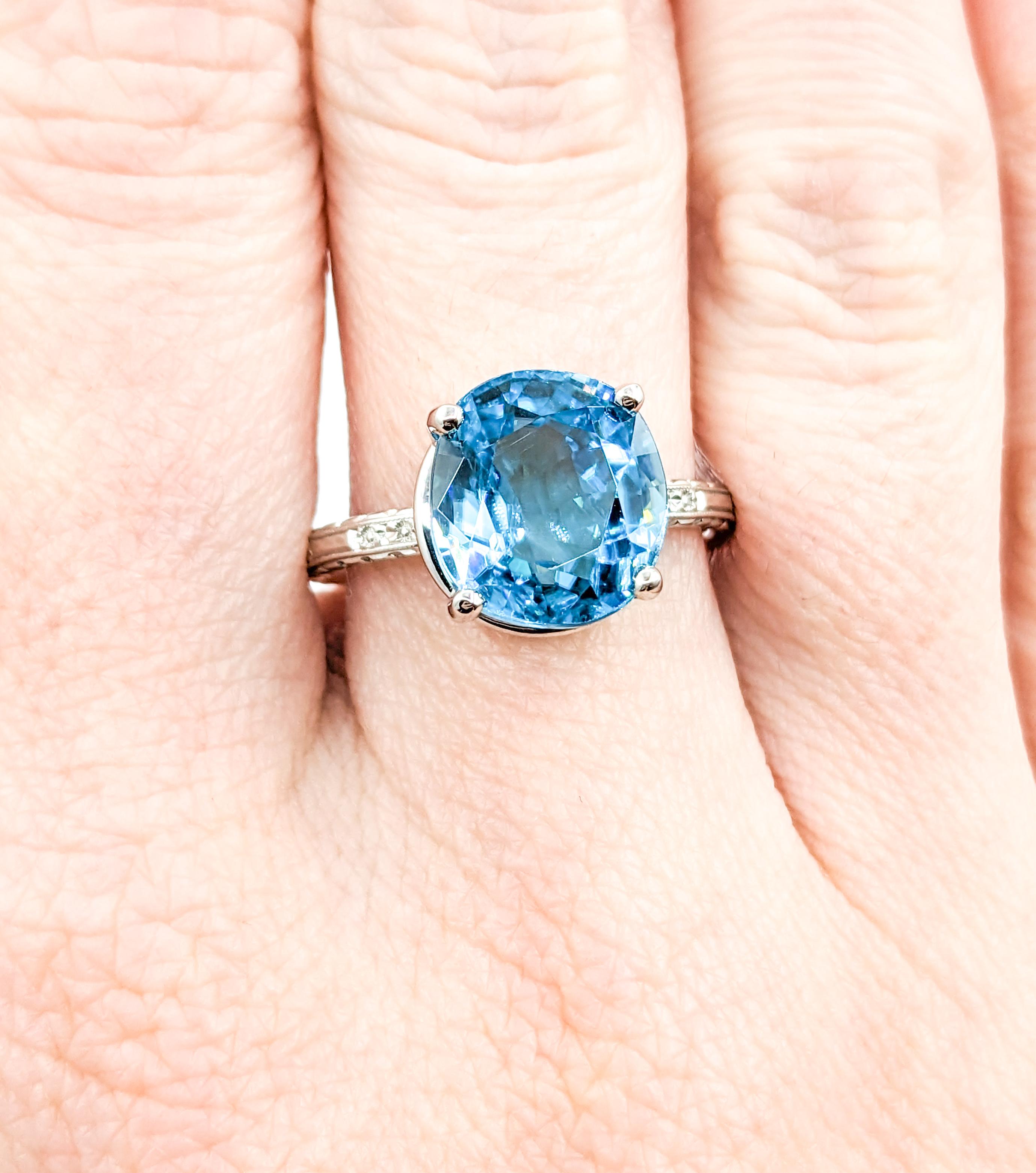 Contemporary Blue Zircon & Diamond Ring in White Gold For Sale