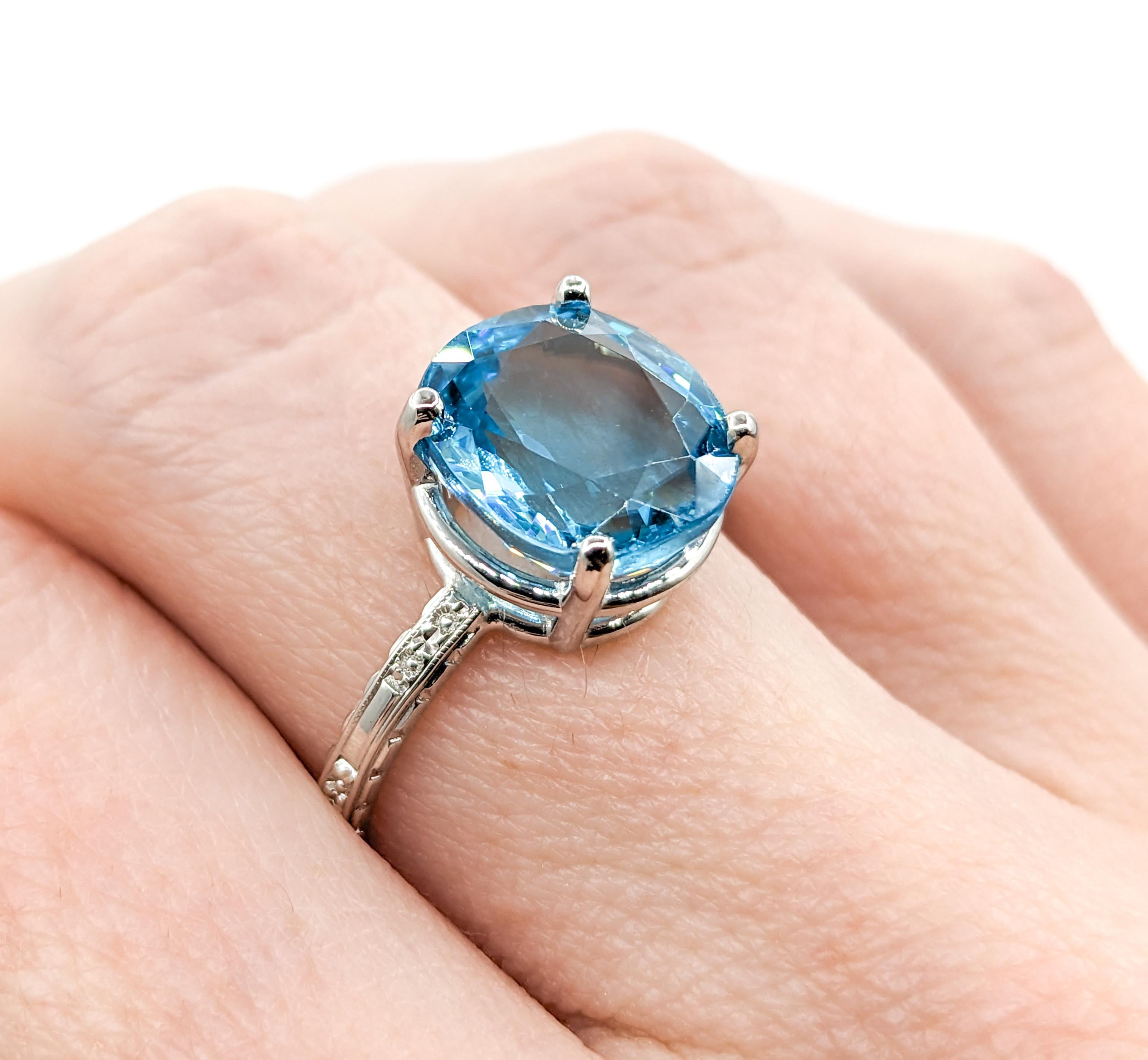 Oval Cut Blue Zircon & Diamond Ring in White Gold For Sale