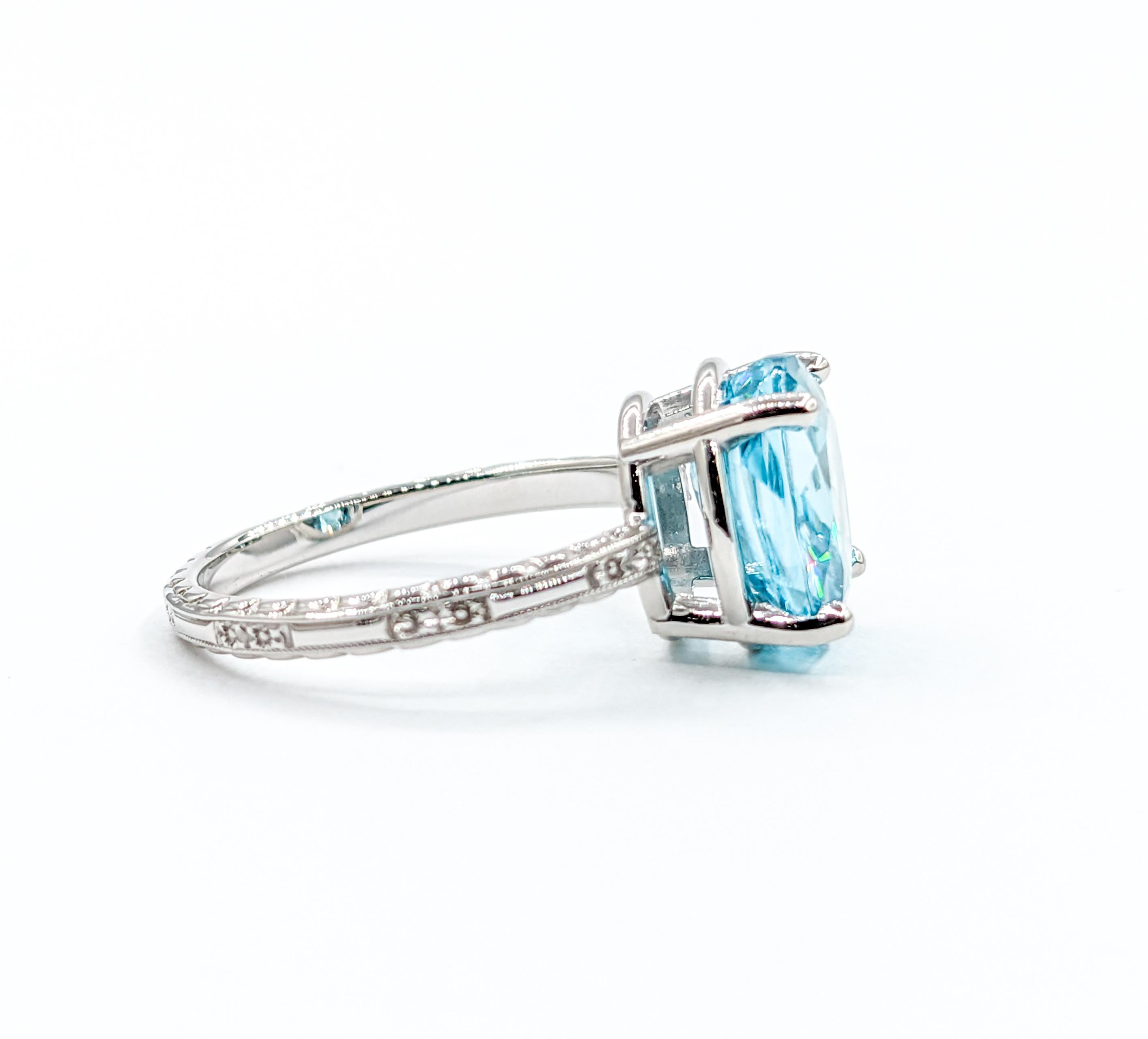 Women's Blue Zircon & Diamond Ring in White Gold For Sale