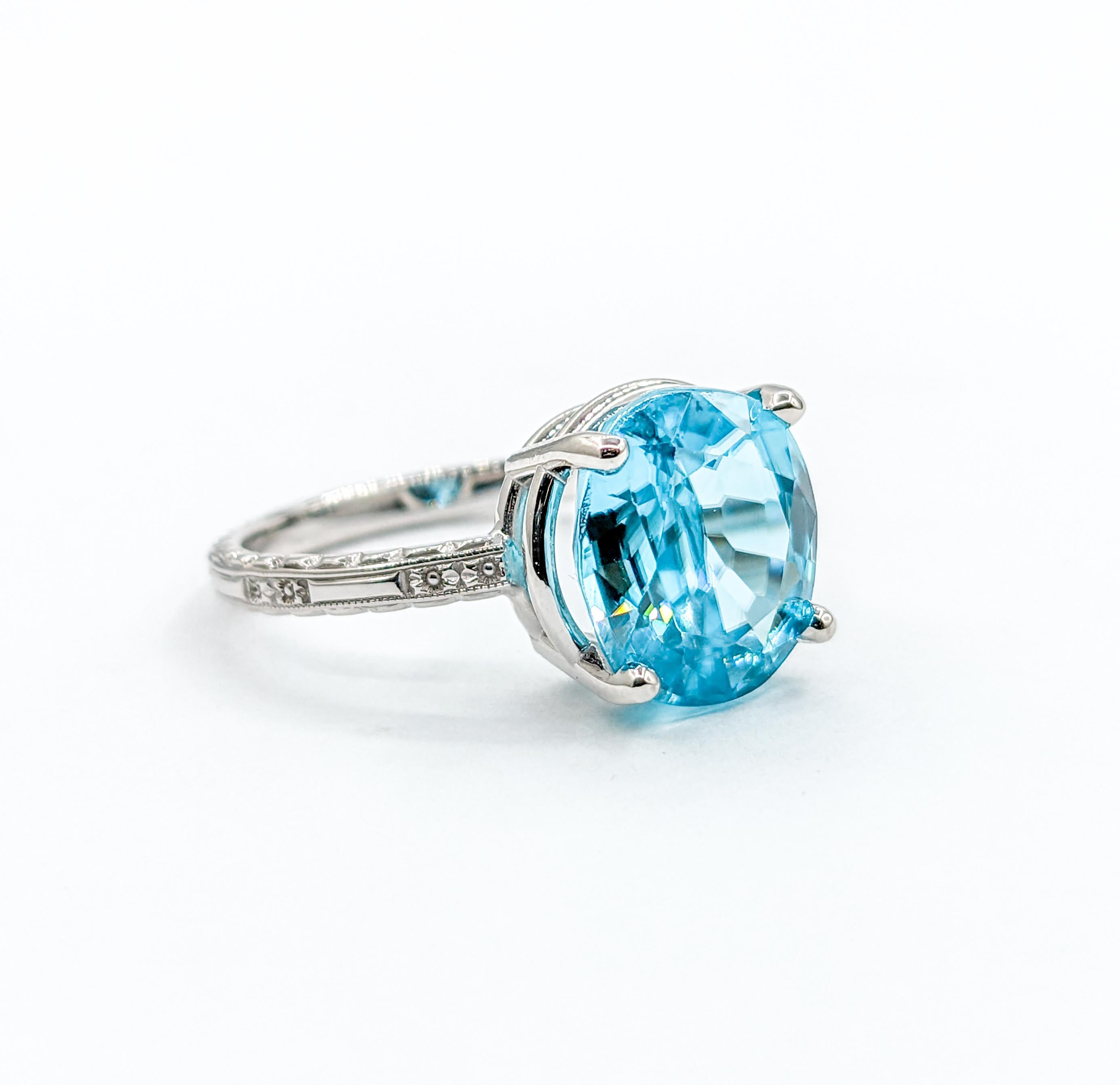 Blue Zircon & Diamond Ring in White Gold For Sale 1