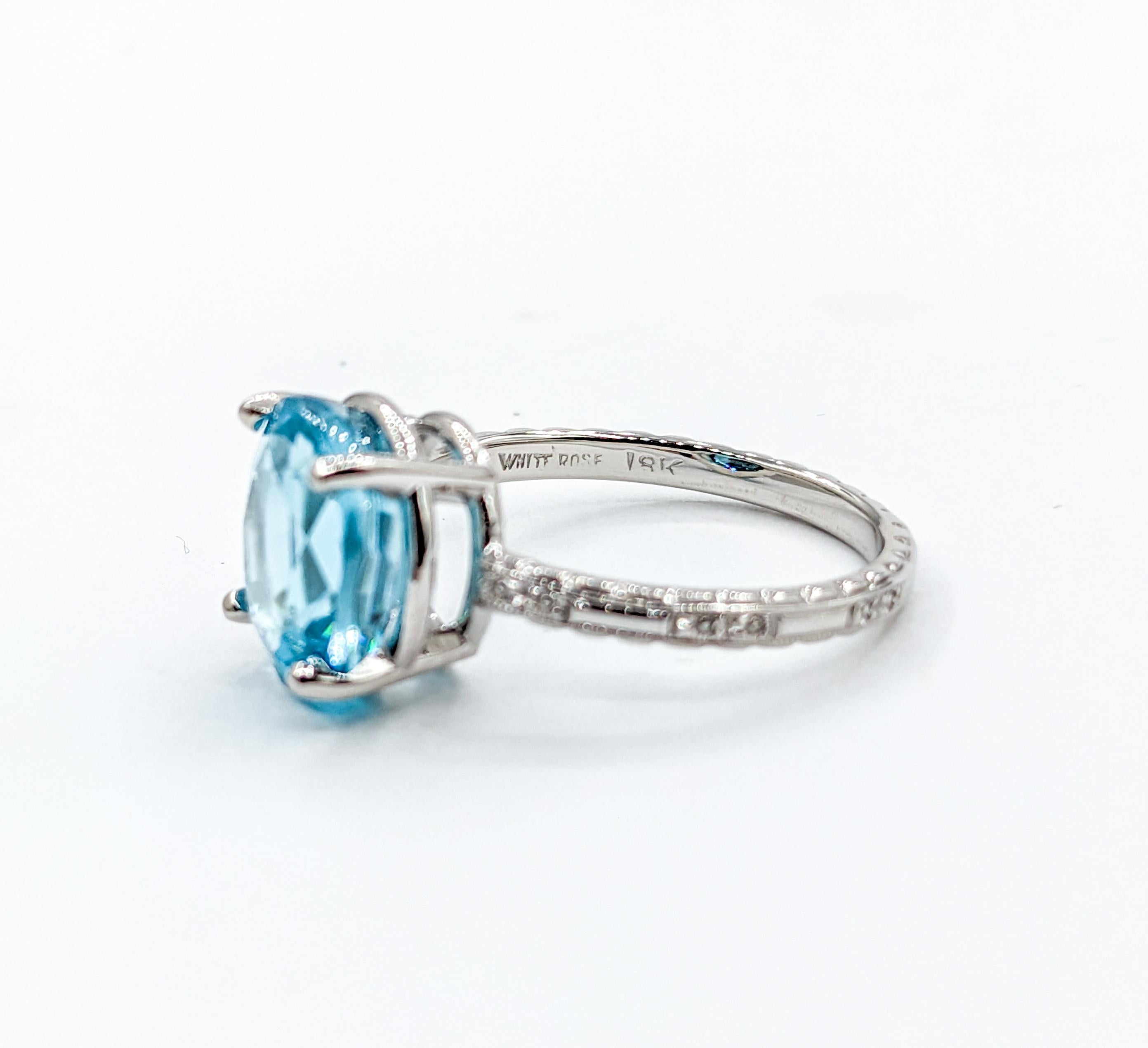 Blue Zircon & Diamond Ring in White Gold For Sale 2
