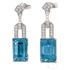 Orecchini a goccia con zircone blu e diamanti estratti dalla terra in oro massiccio 14K EM 9,5x6,2 mm