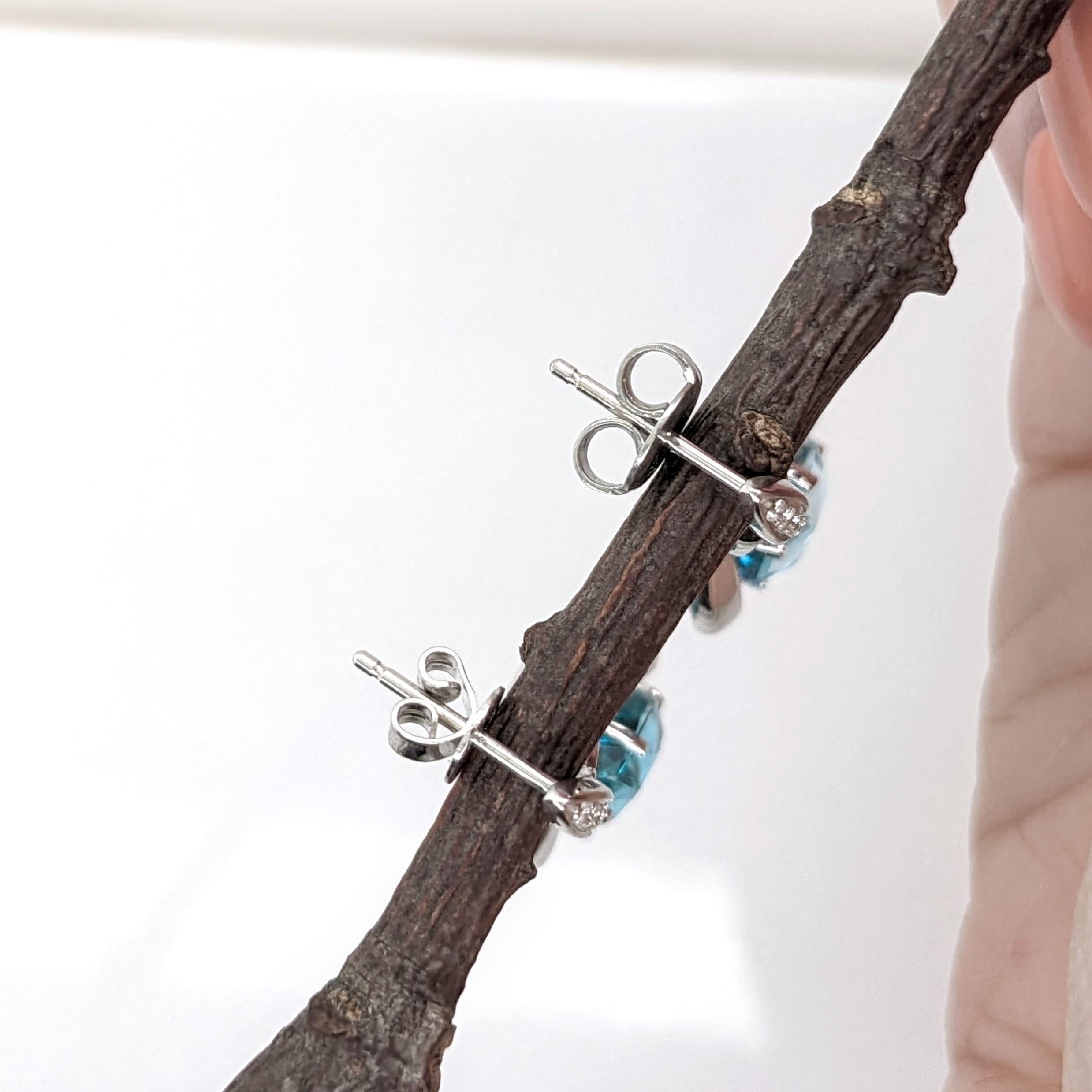 Women's Blue Zircon Drop Earrings w Earth Mined Diamonds in Solid 14K Gold Pear Shape