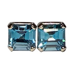 Blue Zircon Earrings in 14Kt White Gold