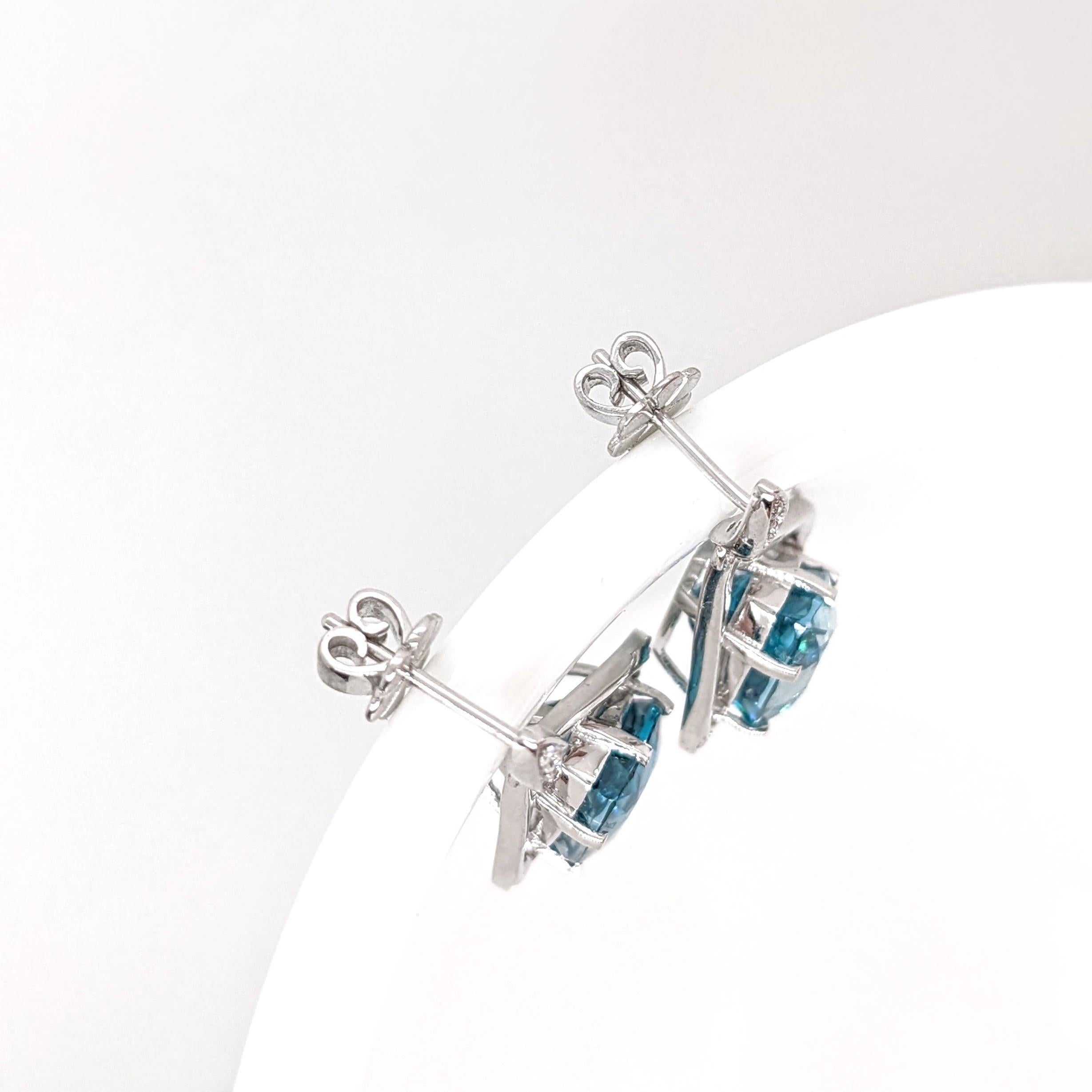Blue Zircon Earrings w Earth Mined Diamonds in Solid 14K Gold Pear 12.5x10.5mm In New Condition In Columbus, OH