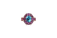 Blue Zircon, Garnet with Diamond Ring Set in 18 Karat Rose Gold Settings