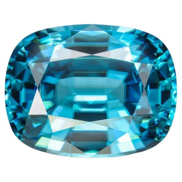 Cushion Cut Blue Zircon Ring Gem 14.76 Carat Rectangular Unset Cushion Loose Gemstone