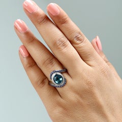Blue Zircon & Sapphire Ring With Diamonds Made In 18k Gold
