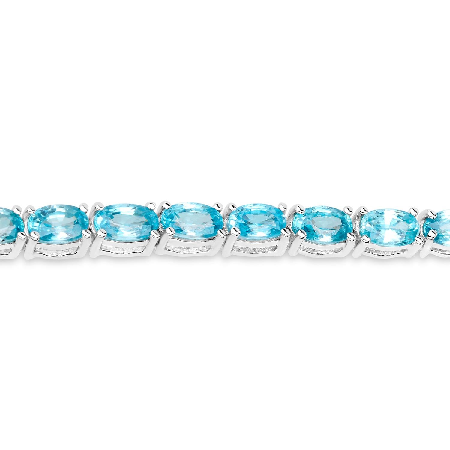 Taille ovale Bracelet de tennis en zircon bleu 11,5 carats en argent sterling en vente