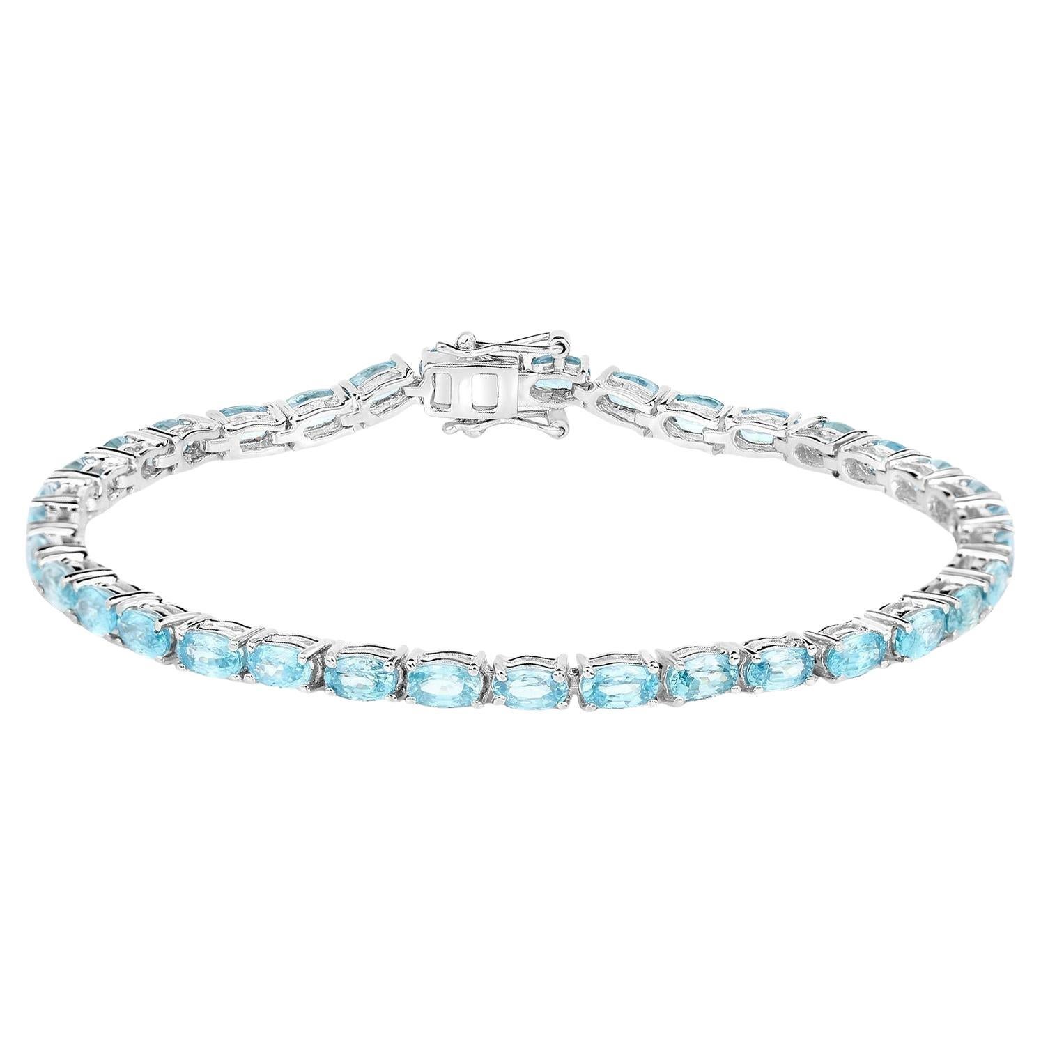 Blue Zircon Tennis Bracelet 11.5 Carats Sterling Silver For Sale